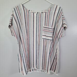 Liz Claiborne Linen Cotton Shirt Womens M Coastal Nautical Beach Lightweight